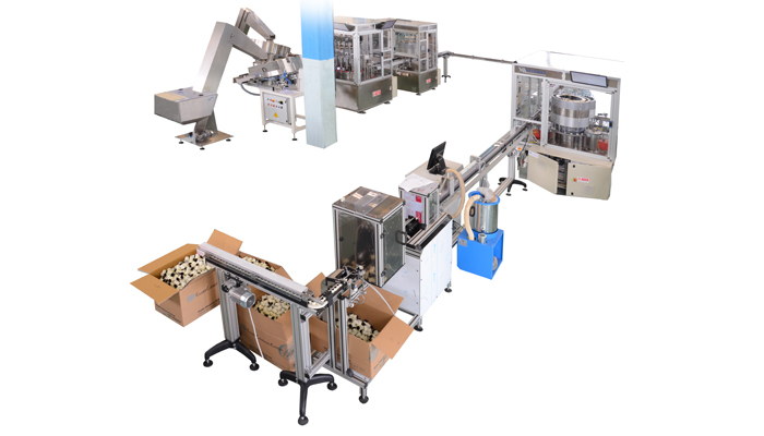 ALCOHOLIC BEVERAGE CLOSURE SLITTING, KNURLING AND ASSEMBLY MACHINE